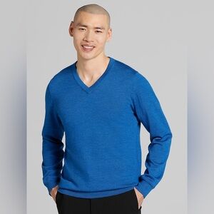 Joseph Abboud Extra Fine Merino Wool Blue Long Sleeve Men’s V Neck Sweater M NWT